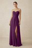Sweetheart Chiffon A-Line Bridesmaid Dress with Slit in Fig | KISSBRIDAL