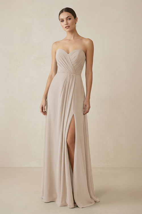 Sweetheart Chiffon A - Line Bridesmaid Dress with Slit in Frost - SHE IS ME Bridesmaid Dresses