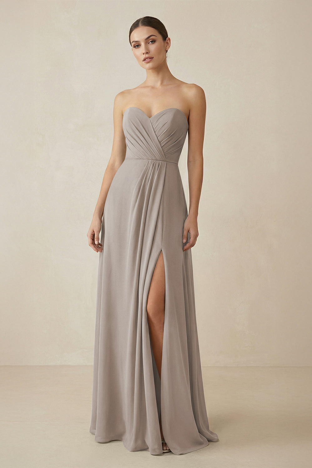 Sweetheart Chiffon A-Line Bridesmaid Dress with Slit in Frost
