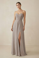 Sweetheart Chiffon A-Line Bridesmaid Dress with Slit in Frost | KISSBRIDAL