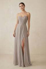Sweetheart Chiffon A-Line Bridesmaid Dress with Slit in Frost | KISSBRIDAL
