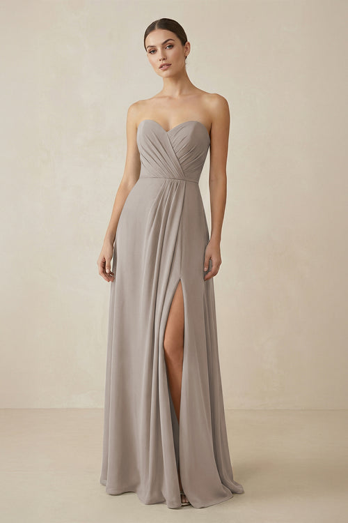 Sweetheart Chiffon A-Line Bridesmaid Dress with Slit in Frost | KISSBRIDAL