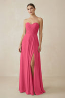 Sweetheart Chiffon A - Line Bridesmaid Dress with Slit in Fuchsia - SHE IS ME Bridesmaid Dresses