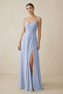 Sweetheart Chiffon A-Line Bridesmaid Dress with Slit in Ice | KISSBRIDAL