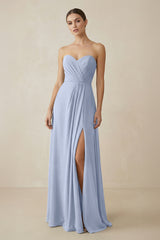 Sweetheart Chiffon A-Line Bridesmaid Dress with Slit in Ice | KISSBRIDAL