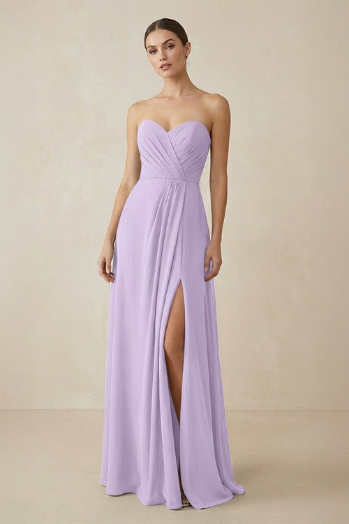 Sweetheart Chiffon A - Line Bridesmaid Dress with Slit in Lavender - SHE IS ME Bridesmaid Dresses