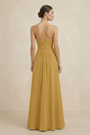 Sweetheart Chiffon A-Line Bridesmaid Dress with Slit in Marigold (2) | KISSBRIDAL