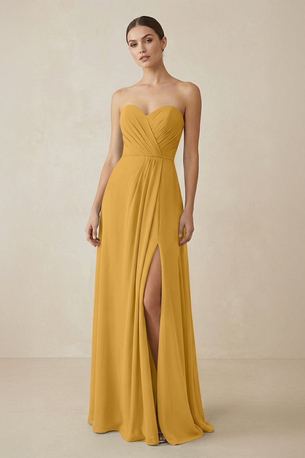Sweetheart Chiffon A - Line Bridesmaid Dress with Slit in Marigold - KISS BRIDAL Bridesmaid Dresses
