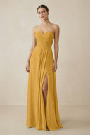 Sweetheart Chiffon A - Line Bridesmaid Dress with Slit in Marigold - SHE IS ME Bridesmaid Dresses