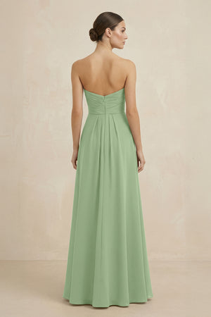Sweetheart Chiffon A-Line Bridesmaid Dress with Slit in Matcha (2) | KISSBRIDAL