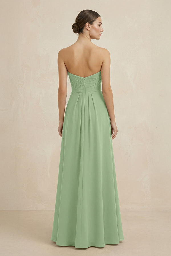 Sweetheart Chiffon A-Line Bridesmaid Dress with Slit in Matcha (2) | KISSBRIDAL
