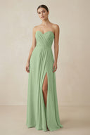 Sweetheart Chiffon A-Line Bridesmaid Dress with Slit in Matcha | KISSBRIDAL
