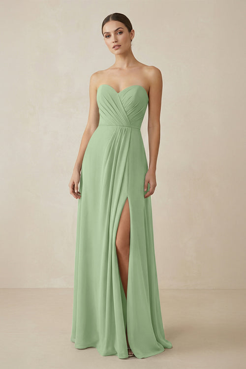 Sweetheart Chiffon A-Line Bridesmaid Dress with Slit in Matcha | KISSBRIDAL