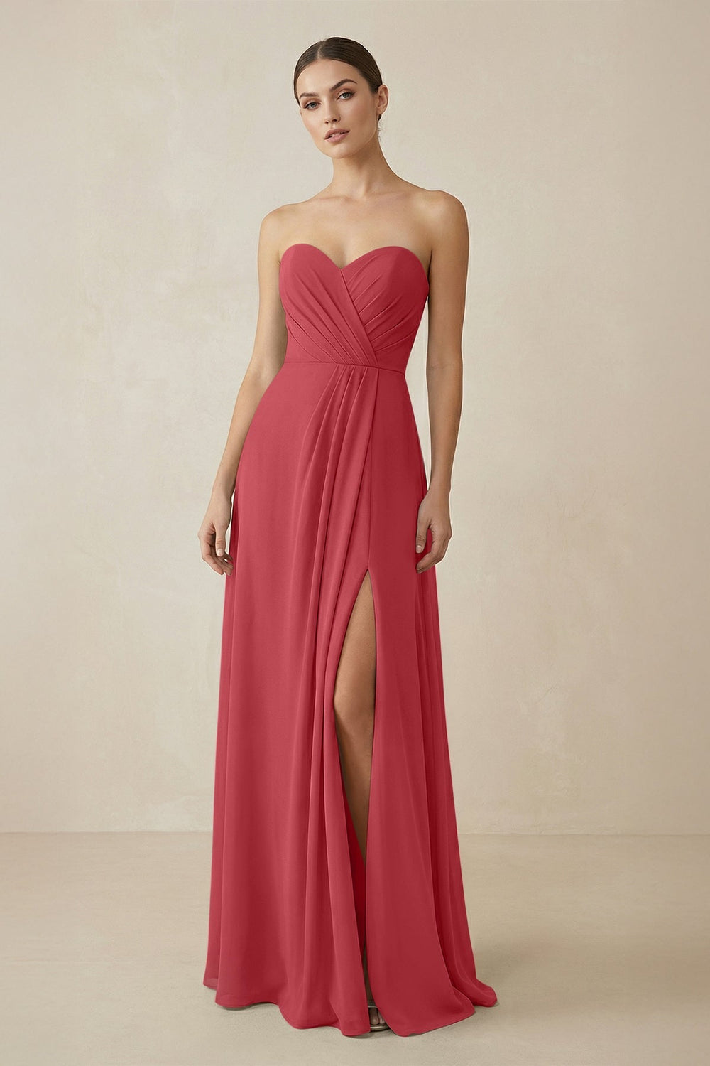Sweetheart Chiffon A - Line Bridesmaid Dress with Slit in Merlot - KISS BRIDAL Bridesmaid Dresses