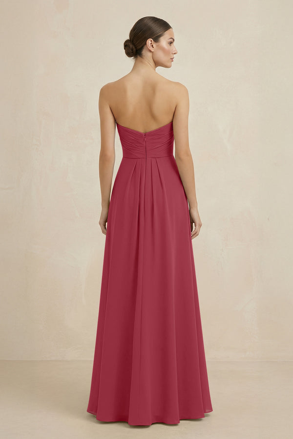 Sweetheart Chiffon A-Line Bridesmaid Dress with Slit in Merlot (2) | KISSBRIDAL