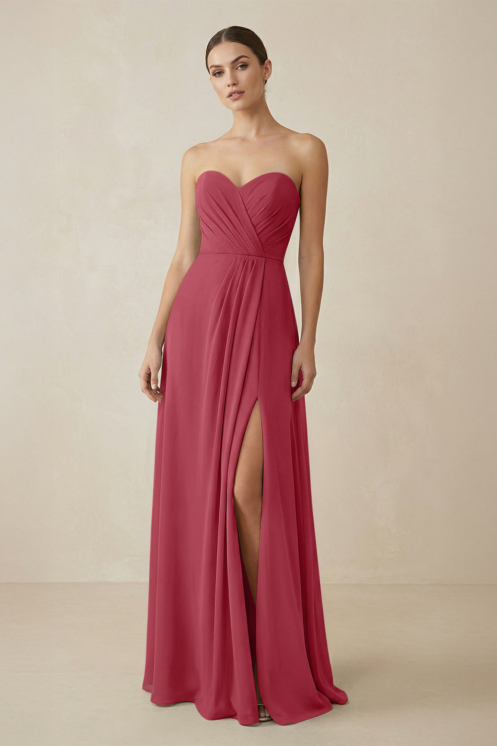 Sweetheart Chiffon A-Line Bridesmaid Dress with Slit in Merlot