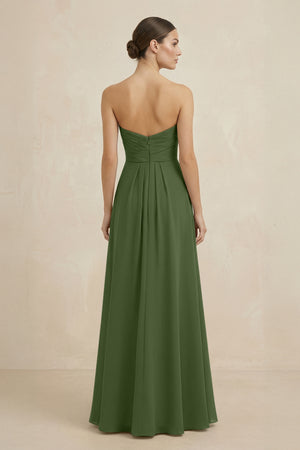Sweetheart Chiffon A-Line Bridesmaid Dress with Slit in Moss (2) | KISSBRIDAL
