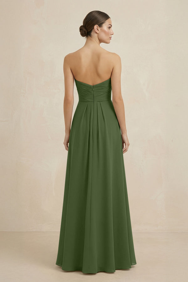 Sweetheart Chiffon A-Line Bridesmaid Dress with Slit in Moss (2) | KISSBRIDAL