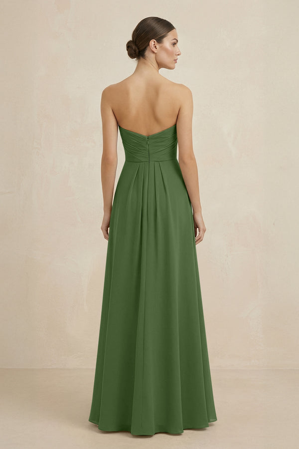 Sweetheart Chiffon A - Line Bridesmaid Dress with Slit in Moss - SHE IS ME Bridesmaid Dresses