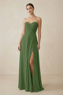 Sweetheart Chiffon A - Line Bridesmaid Dress with Slit in Moss - SHE IS ME Bridesmaid Dresses