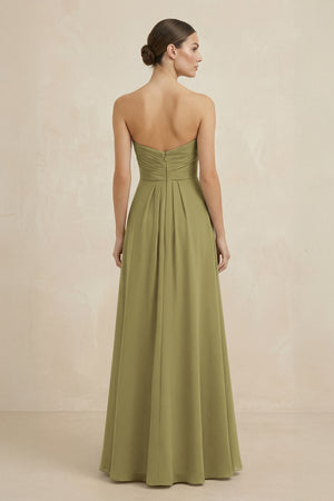 Sweetheart Chiffon A-Line Bridesmaid Dress with Slit in Moss Green (2) | KISSBRIDAL