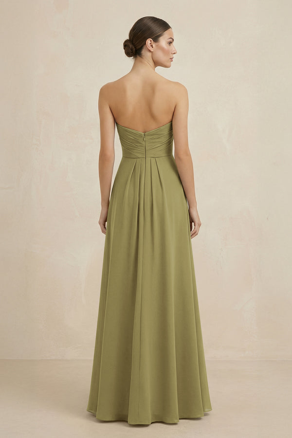 Sweetheart Chiffon A-Line Bridesmaid Dress with Slit in Moss Green (2) | KISSBRIDAL