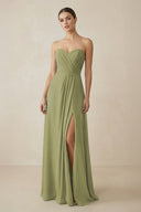 Sweetheart Chiffon A - Line Bridesmaid Dress with Slit in Moss Green - SHE IS ME Bridesmaid Dresses