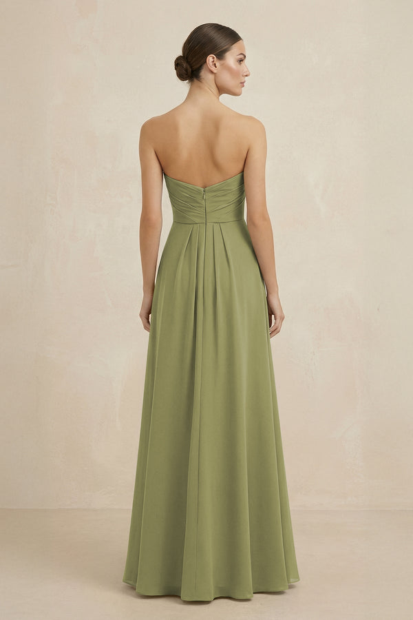 Sweetheart Chiffon A - Line Bridesmaid Dress with Slit in Moss Green - SHE IS ME Bridesmaid Dresses