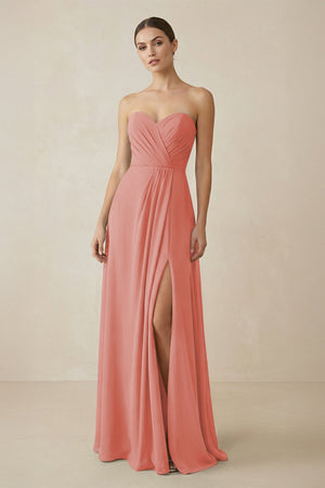 Sweetheart Chiffon A - Line Bridesmaid Dress with Slit in Mulberry - SHE IS ME Bridesmaid Dresses
