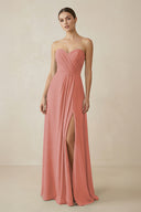 Sweetheart Chiffon A-Line Bridesmaid Dress with Slit in Mulberry | KISSBRIDAL