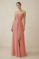Sweetheart Chiffon A-Line Bridesmaid Dress with Slit in Mulberry | KISSBRIDAL