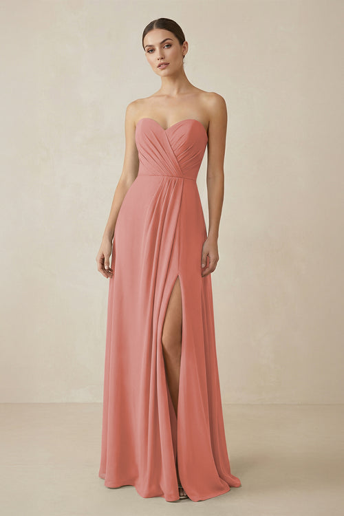 Sweetheart Chiffon A-Line Bridesmaid Dress with Slit in Mulberry | KISSBRIDAL