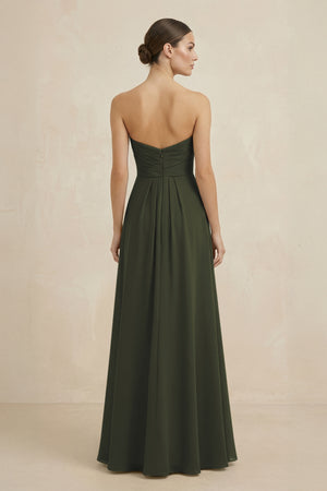 Sweetheart Chiffon A-Line Bridesmaid Dress with Slit in Olive (2) | KISSBRIDAL