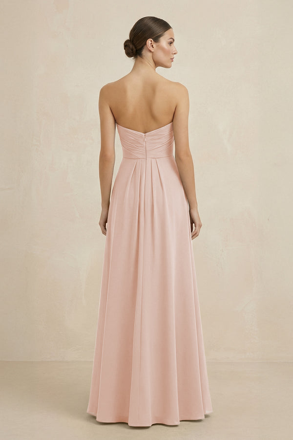Sweetheart Chiffon A - Line Bridesmaid Dress with Slit in Pale Blush - SHE IS ME Bridesmaid Dresses