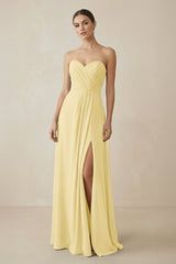 Sweetheart Chiffon A - Line Bridesmaid Dress with Slit in Pastel Yellow - KISS BRIDAL Bridesmaid Dresses