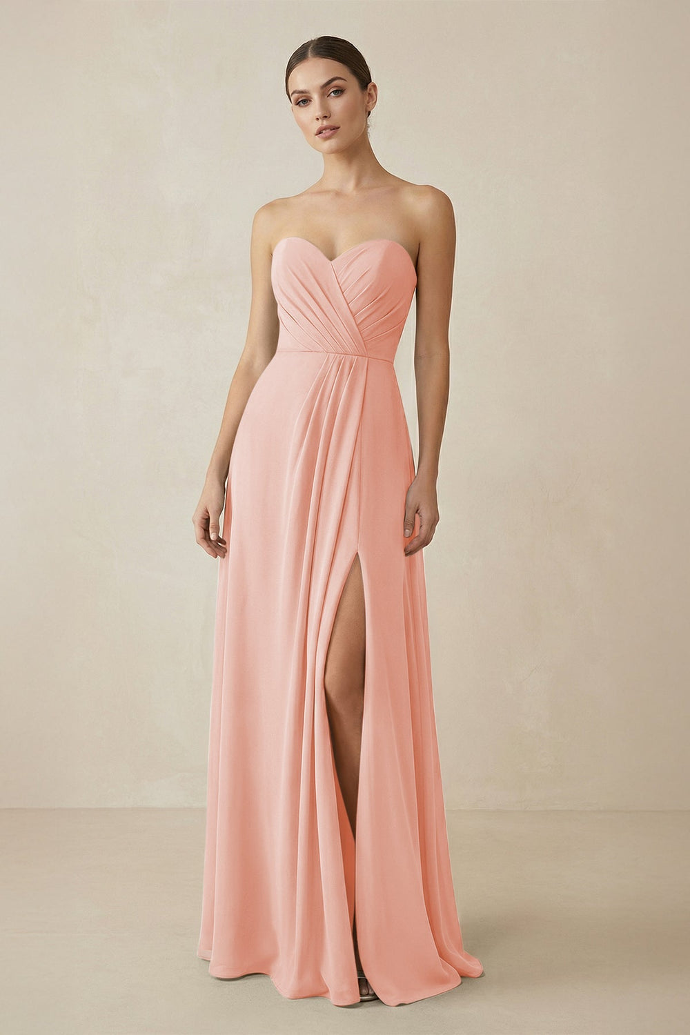 Sweetheart Chiffon A - Line Bridesmaid Dress with Slit in Rose Petal - KISS BRIDAL Bridesmaid Dresses