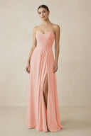 Sweetheart Chiffon A - Line Bridesmaid Dress with Slit in Rose Petal - SHE IS ME Bridesmaid Dresses