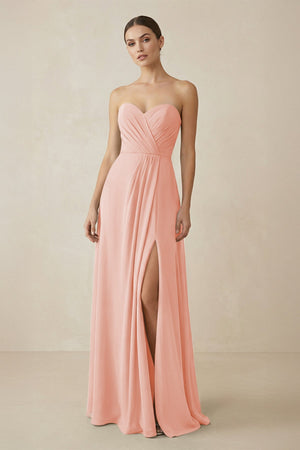 Sweetheart Chiffon A - Line Bridesmaid Dress with Slit in Rose Petal - SHE IS ME Bridesmaid Dresses