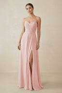 Sweetheart Chiffon A-Line Bridesmaid Dress with Slit in Rose Petal | KISSBRIDAL