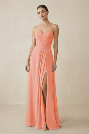 Sweetheart Chiffon A - Line Bridesmaid Dress with Slit in Rosette - SHE IS ME Bridesmaid Dresses