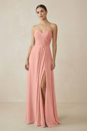 Sweetheart Chiffon A-Line Bridesmaid Dress with Slit in Rosette | KISSBRIDAL