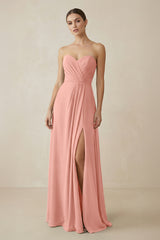 Sweetheart Chiffon A-Line Bridesmaid Dress with Slit in Rosette | KISSBRIDAL