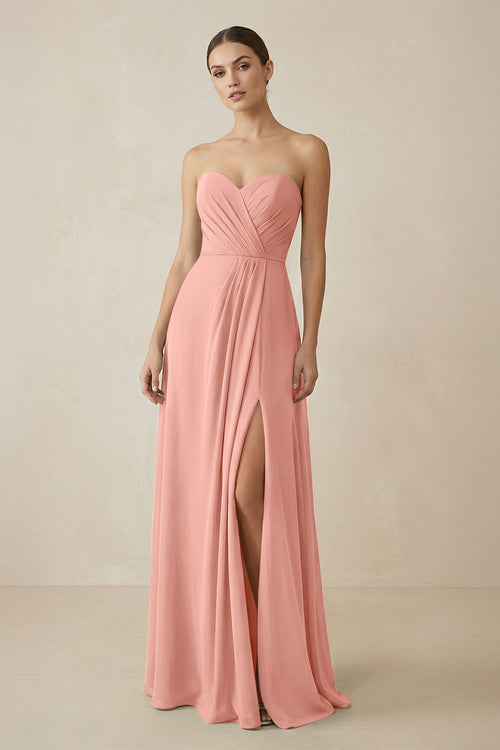 Sweetheart Chiffon A-Line Bridesmaid Dress with Slit in Rosette | KISSBRIDAL
