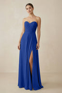 Sweetheart Chiffon A - Line Bridesmaid Dress with Slit in Royal Blue - SHE IS ME Bridesmaid Dresses