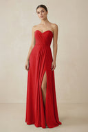 Sweetheart Chiffon A - Line Bridesmaid Dress with Slit in Ruby Red - SHE IS ME Bridesmaid Dresses
