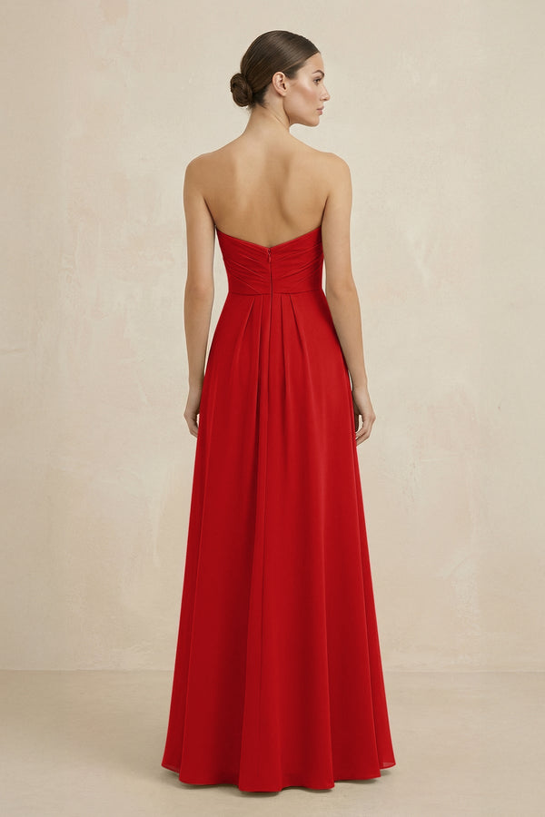 Sweetheart Chiffon A - Line Bridesmaid Dress with Slit in Ruby Red - SHE IS ME Bridesmaid Dresses