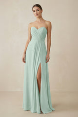 Sweetheart Chiffon A-Line Bridesmaid Dress with Slit in Sage | KISSBRIDAL