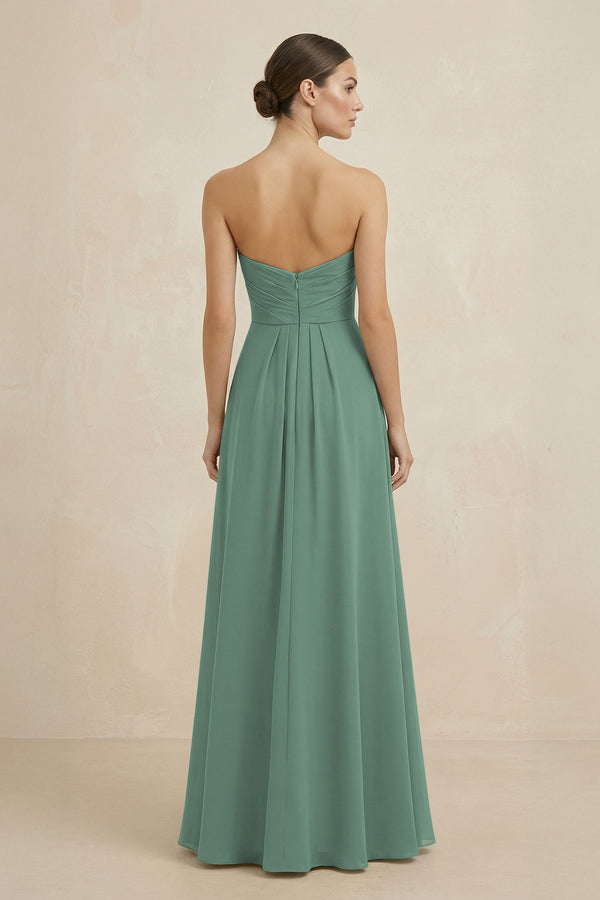 Sweetheart Chiffon A-Line Bridesmaid Dress with Slit in Sea Glass (2) | KISSBRIDAL