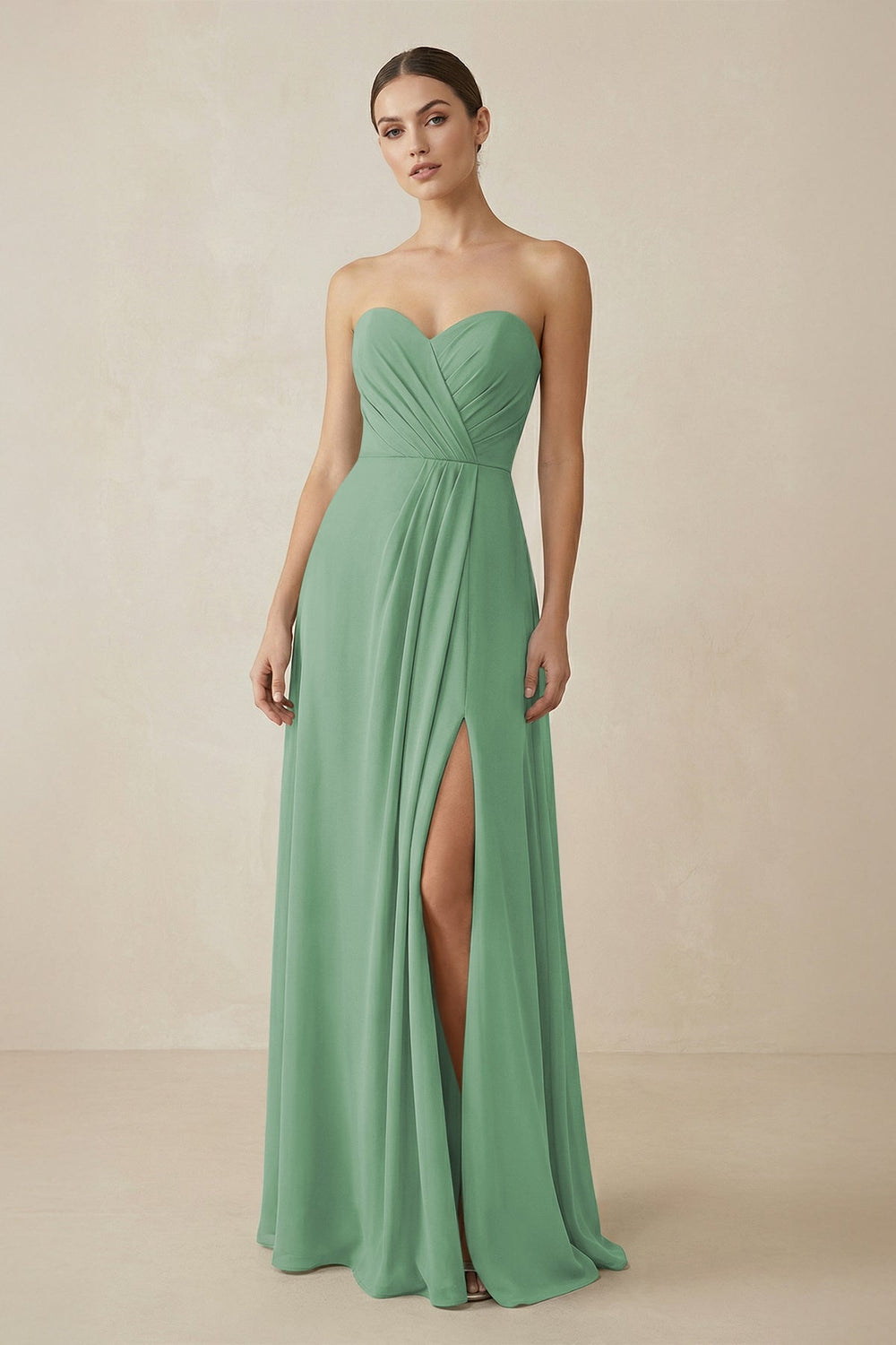 Sweetheart Chiffon A - Line Bridesmaid Dress with Slit in Sea Glass - KISS BRIDAL Bridesmaid Dresses