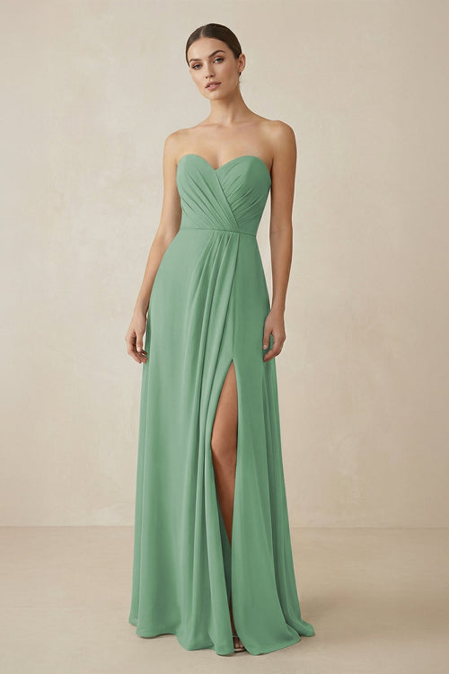 Sweetheart Chiffon A - Line Bridesmaid Dress with Slit in Sea Glass - SHE IS ME Bridesmaid Dresses